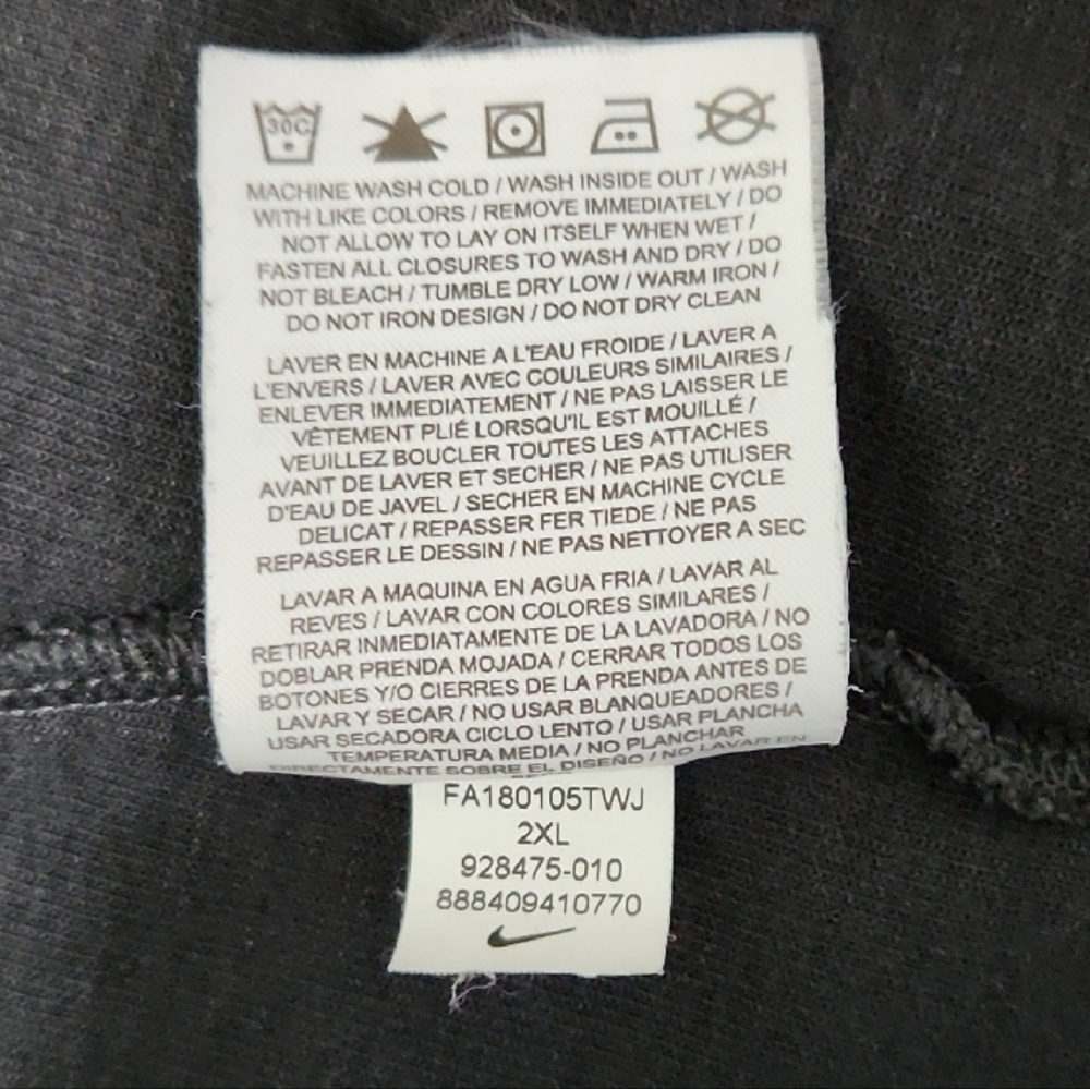 Nike Sportswear Optic Fleece Full-Zip Hoodie Black Gray Rubber Box Logo 2XL - Picture 10 of 10